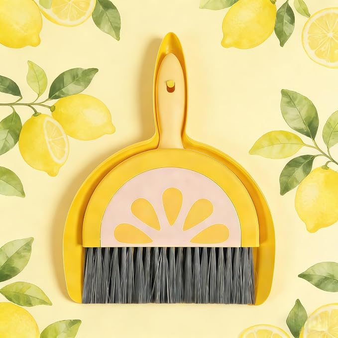1Pcs Small Broom and Dustpan Set Cute Little Yellow Green Hand Mini Broom and Dustpan Set for Home Sofas Kitchen Countertops Storage Shelves Bathrooms Pet Areas
