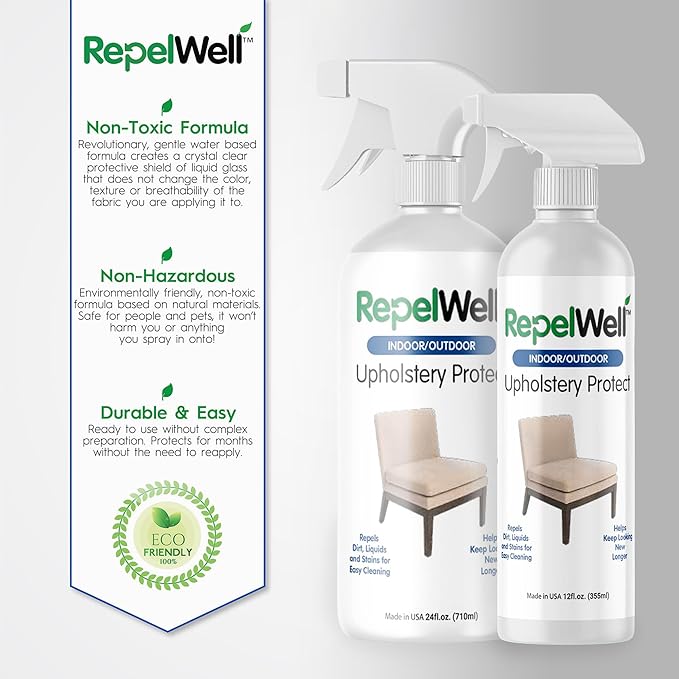 Non Toxic Fabric Protector Spray for Upholstery & Furniture, 24 oz | Helps repel water, coffee, wine, food, dirt and everyday spills from upholstery.