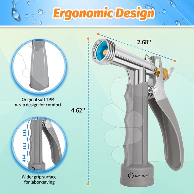 AUTOMAN Full Size Garden Hose Nozzle 2 Pack, High Pressure Pistol Grip Water Nozzle Sprayer with Threaded Front, Adjustable Spray Water Flow for Washing Car, Cleaning Ground, Watering Plants