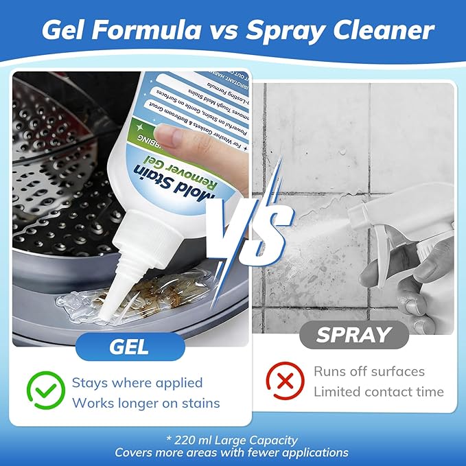 Mold-Stain Remover Gel for Washing Machine & Bathroom – Low Odor Remover Gel for Rubber Gaskets, Shower Grout, Silicone Sealant, Toilet, Kitchen Sink