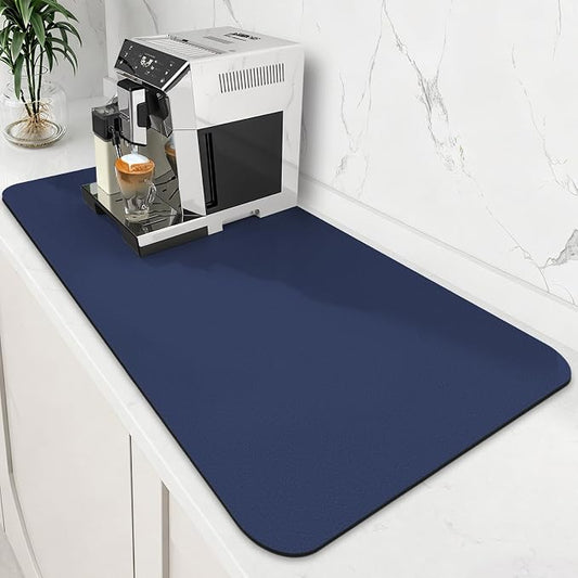 WISELIFE Coffee Mat Super Absorbent Dish Drying Mat Coffee Bar Accessories Match with Machine Large Drying Mats for Kitchen Counter 18" W x 36" L, Blue