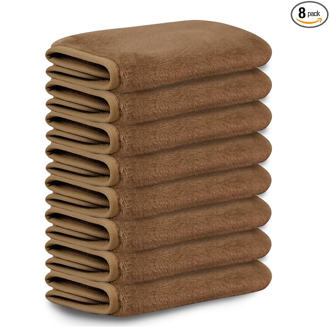 Nugilla Makeup Remover Cloths, 8 Packs Makeup Remover Towels Reusable Face Wash Cloth, Soft Microfiber Face Cloth for Women(Light Brown)