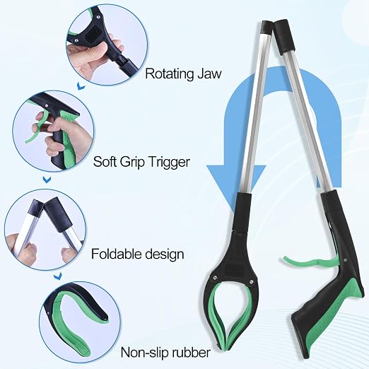 6 Pack 32 Inch Commercial Trash Grabber for Elderly Assist, Heavy Duty Lightweight Reacher with Ergonomic Handle & Non-Slip Grip, Multi-Use Outdoor Home Garden Cleanup Mobility Aid ToolGreen)