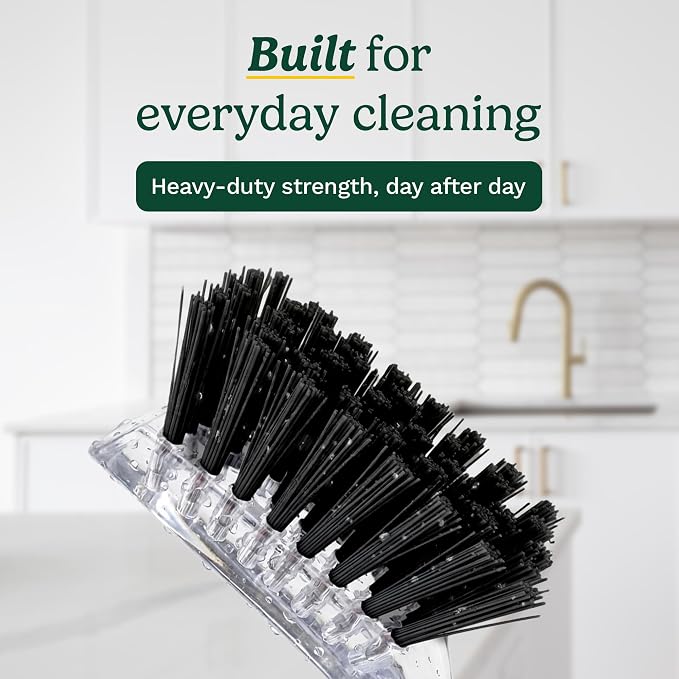 Cuisinart Dish Brush with Handle, 2 Pack, Firm Bristles | Multi-purpose dish scrubber for plates, pots, and pans, deep cleaning removes grease, safe for nonstick, built-in scraper
