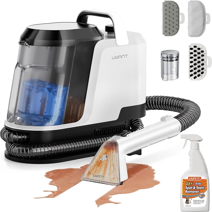 Uwant 18Kpa Upholstery Cleaner Machine with Pet Pro Solution&Tools | Portable Carpet Cleaner with 3 Brush Heads for Cars, Pets 2in1 Carpet Cleaner Machine for Spot, Rugs, Couch