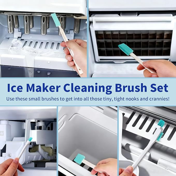 Ice Machine Cleaner Kit - 30Pack Ice Maker Cleaner Tablets - 10Pcs Pipe & Crevice Brush Set - Commercial & Portable Countertop Icemaker Cleaning Solution
