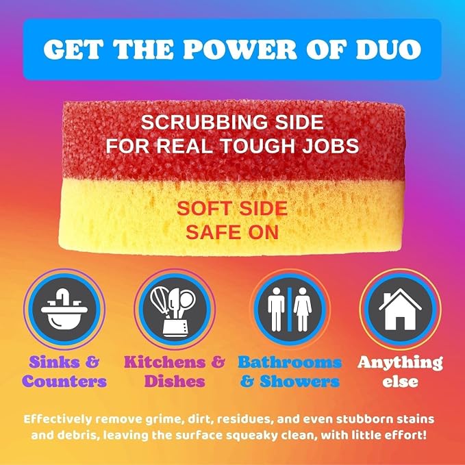 Smilyeez Scrub Moji Duo Scrubbing Sponge (Set of 3) Dual-Sided Scrub Sponges Multipurpose Sponge Scratch-Free Stain and Odor Resistant