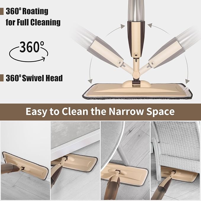 Wet Spray Mop for Floor Cleaning with 14 oz Bottle & 3 Microfiber Pads | Refillable bottle, washable pads, dry/wet use for home or commercial cleaning on hardwood, laminate, wood & ceramic floors
