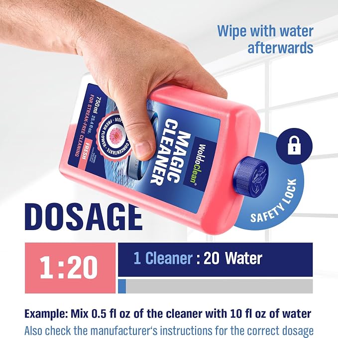 WoldoClean Robot Mop Cleaning Solution 25.4 fl.oz - Hard Floor Cleaner Liquid Concentrate, Anti-Clog, Fresh Scent, Compatible with Roborock, Dreame, Roomba, Tineco, iRobot Braava Jet, Shark