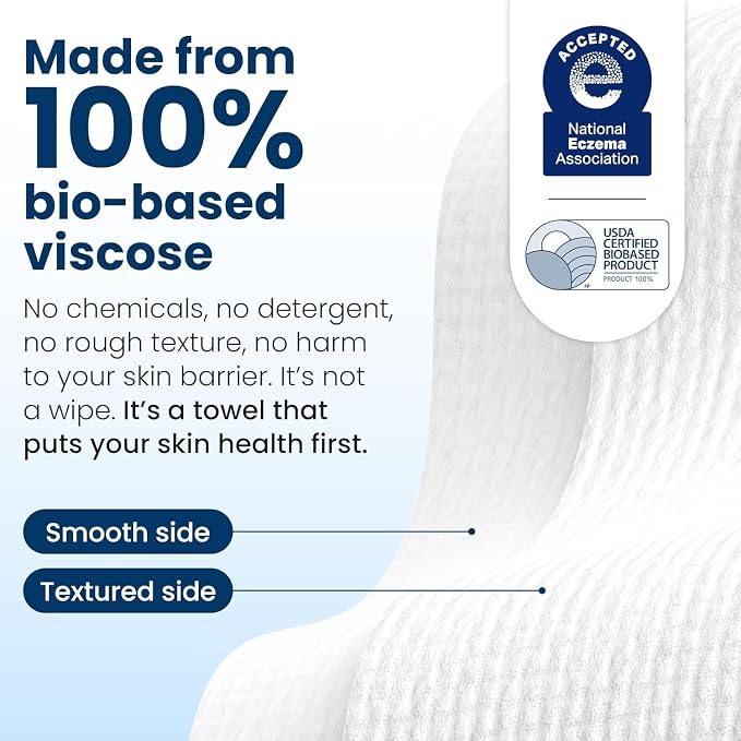 Clean Skin Club Clean Towels®, 100% USDA Biobased Face Towel, Disposable Face Towelette, Eczema Association Accepted, Makeup Remover Dry Wipes, Ultra Soft, 25 ct per pack, 2 Packs, 50 Ct Total