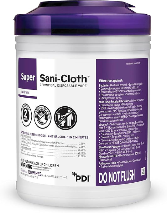 Professional Disposables Surface Disinfectant Super Sani-Cloth Wipes, 160Count