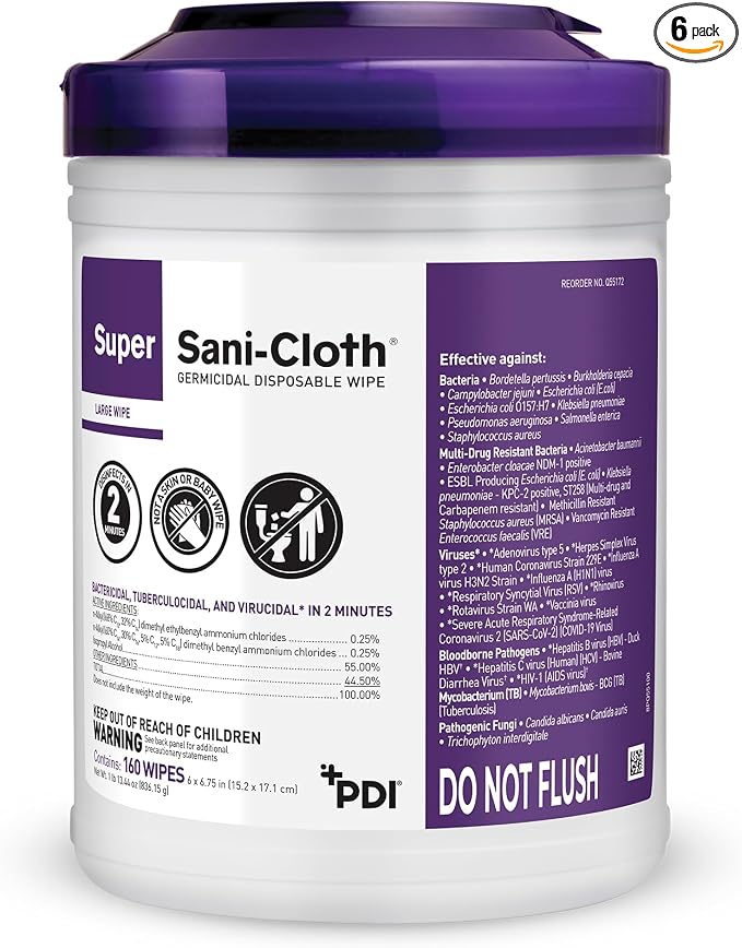 Professional Disposables Surface Disinfectant Super Sani-Cloth Wipes, 160Count (Pack of 6)
