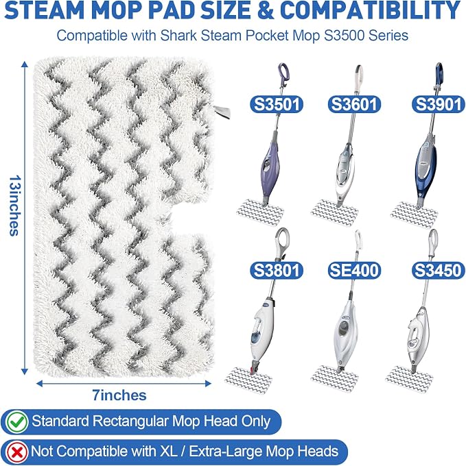 Tidy Monster Steam Mop Pads with Scrub Strips Microfiber Replacement Pad Refills for Shark Steam Pocket Mop S3500 Series S3501 S3601 S3550 S3801 S3901 SE450 S3601D S3901D (White Scrub Stripe 4 Pack)