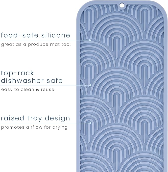 S&T INC. Dish Drying Mat 16" x 18" and Food-Safe Silicone Bar Mat 15" x 4.5", Absorbent Microfiber Kitchen Counter Mat, Dish Drying Pad for Dishes, Utensils, Pots, Pans, Diamond Texture, Cream + Blue