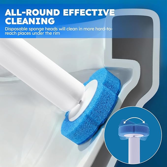 Disposable Toilet Brush 2 Pack- Toilet Bowl Cleaner, Toilet Bowl Brush, Each Toilet Wand with 10PCS Brush Refills for Bathroom Deep Cleaning Long Round Shape (2 Pack, White)