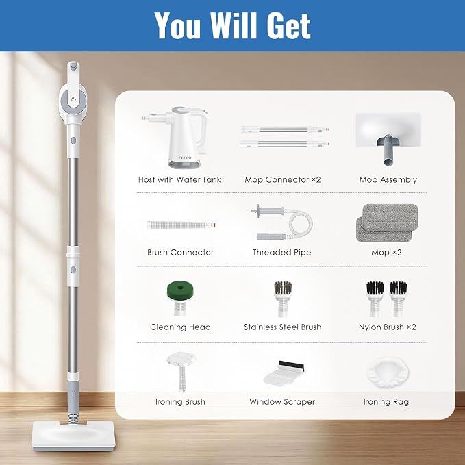 FEPPO Steam Mop & Detachable Handheld Steam Cleaner for Home and Floor Cleaning, 15s Heat-Up, 230°F Floor Steamer for Deep Cleaning with Multi-purpose Attachments Hardwood Floors, Tile,Grout,Furniture