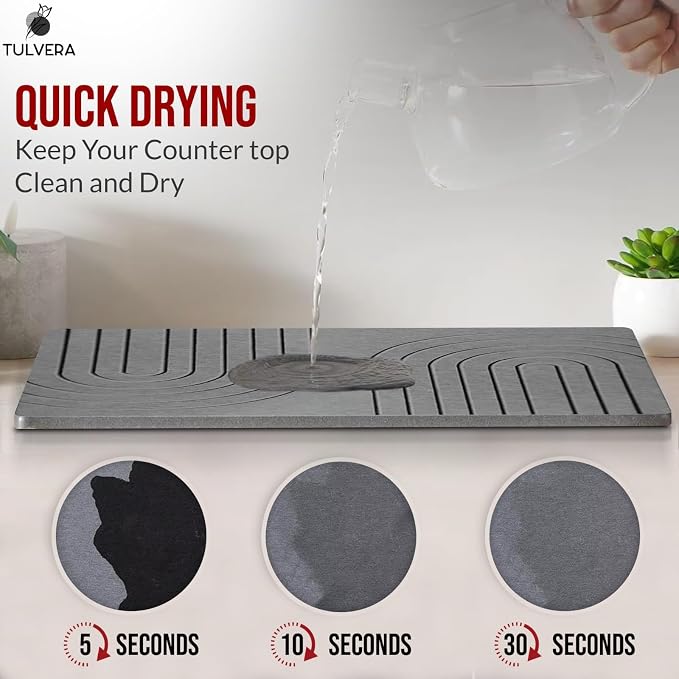 Stone Dish Drying Mat for Kitchen Counter – Diatomaceous Earth Drying Mat | Fast-Absorbing, Minimalist Design, Durable Diatomite | Non-Slip, Heat Resistant, Easy-to-Clean | USA Brand | 15.7”x11.8”