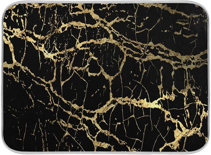 Super Absorbent Dish Drying Mat, Microfiber Fast-Drying Dish Mat, 24" x 18", Kitchen Dish Drying Pad, Black Gold Marble
