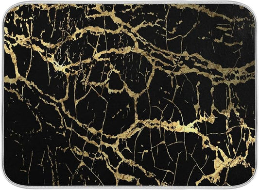 Super Absorbent Dish Drying Mat, Microfiber Fast-Drying Dish Mat, 24" x 18", Kitchen Dish Drying Pad, Black Gold Marble