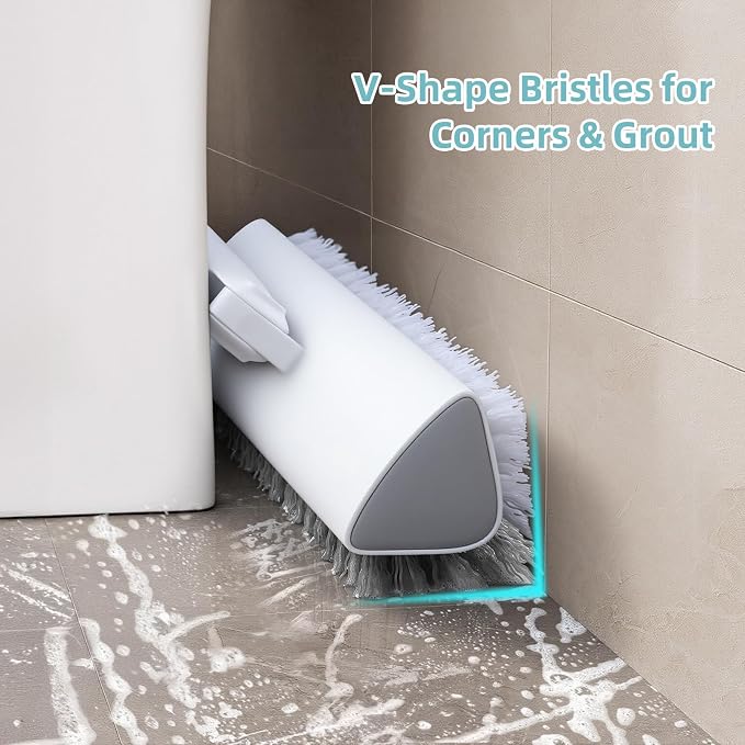 MOPALL Shower Bathtub Scrubber Brush for Cleaning with 55" Long Handle | Dual sided Stiff Bristle, 180° Rotatable V Shape Head, Heavy Duty Stainless Steel Handle, for Tile, Patio/Deck/Garage/Corner