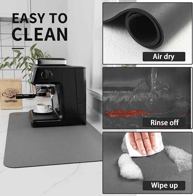 HotLive Coffee Mat - Absorbent Hide Stain Rubber Backed Dish Drying Mat for Kitchen Counter - Bar Mats for Countertops Accessories Fit Under Coffee Maker Espresso Machine