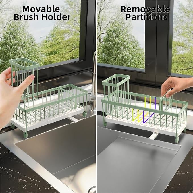 Moforoco Extra Large Sponge Holder for Kitchen Sink Organizer Caddy, Dish Brush Scrubber Holder,Stainless Steel Sink Box Utensil Holder,Soap Dispenser Set Tray Counter Accessories（Sage Green ）