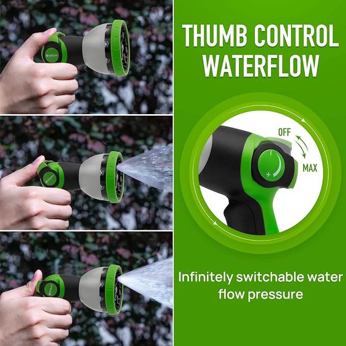 BIBURY Water Hose Nozzle Sprayer, Hand Sprayer with 10 Watering Patterns and On Off Valve Thumb Control, High Pressure Garden Hose Spray Nozzle for Watering Plants, Car Wash and Showering Pets (Green)