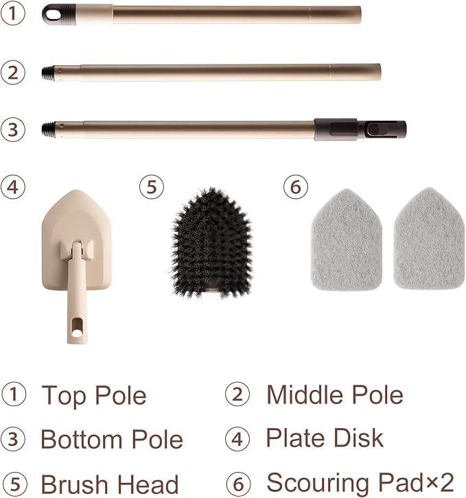 Eyliden Shower Scrubber with Long Handle, 2 Type Head, Tile Tub Scrub Brush | 49" Handle, 2 Different Function Cleaning - 1 Stiff Bristle + 2 Non-Scratch Pads, for Bathroom Grout Sink Glass Kitchen Floor