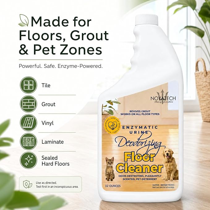 NOYATECH Pet Floor Cleaner for Mopping – Enzyme Urine & Odor Eliminator – Safe for Hardwood, Tile, Laminate & Grout – Dog & Cat Pee Concentrate, 32 oz