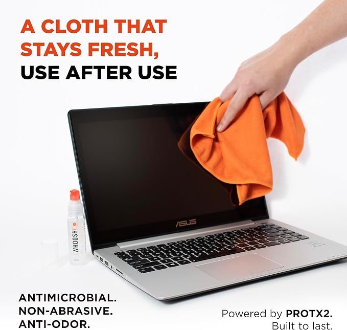 WHOOSH! Screen Shine Go 2-Pack – Two 1 fl oz Refillable Touchscreen Cleaners with Microfiber Cloths for Car, iPad, Laptop and Eyeglasses – Powerful Streak-Free Cleaning – Pocket-Sized, TSA-Approved