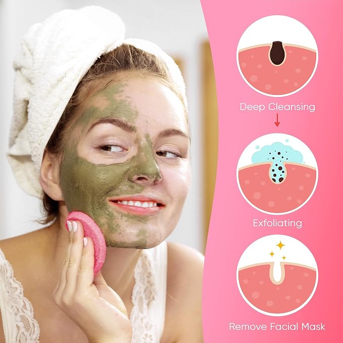 GAINWELL Bride to Be Gifts, 50-Count Compressed Facial Sponge, Daily Facial Cleansing and Exfoliating, 100％ Natural Cosmetic Spa Sponges for Makeup Remover, Reusable, Pink