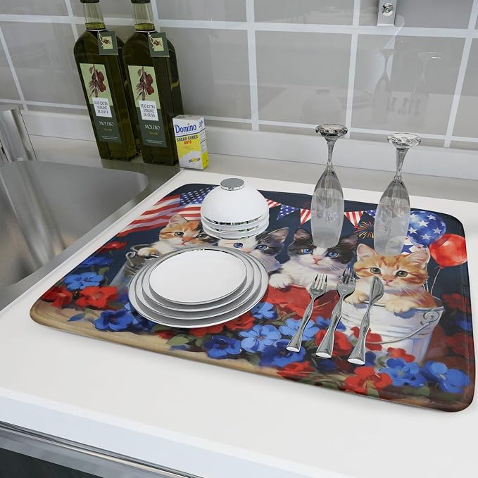 4th of July Drying Mat for Kitchen Counter 18 X 24 in Patriotic Printed Dish Drying Pad