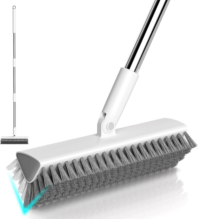 Floor Scrub Brush with Long Handle, Heavy-Duty Tile and Shower Grout Brush Stiff, Professional Grout Cleaner for Bathroom, Kitchen, Floor, Tile Brush Concrete Surfaces