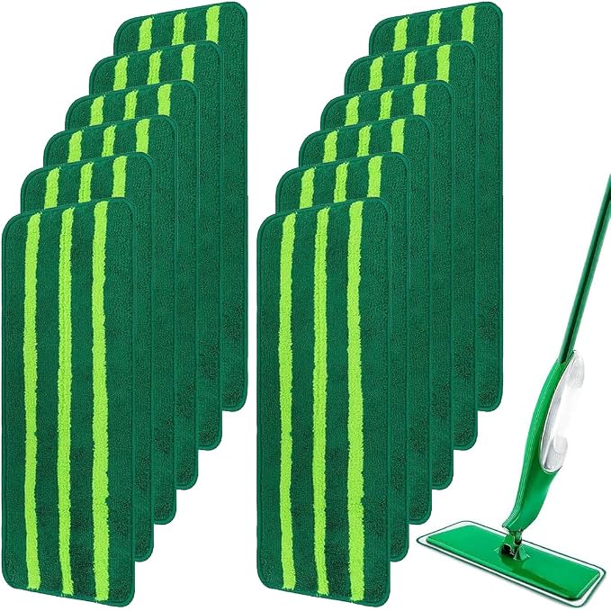 Mop Head Replacement for Libman Freedom Spray Mop - Washable Reusable Wet & Dry Cleaning - Microfiber Spray Mop Pads Refill for Multi-Surface Floor -12 Pack (Green）