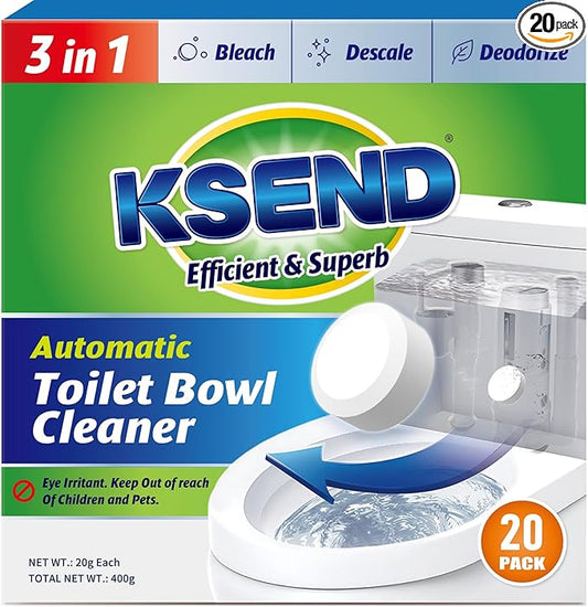 Ksend Toilet Bowl Cleaner Tablets, Automatic Bleach, Powerful Cleaning | Bathroom Tank, Slow Release, Deodorizing, Descaling, Long-Lasting Use, 20 Pack