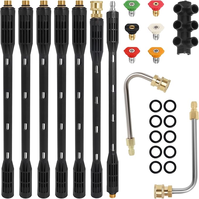 Upgraded Pressure Washer Extension Wand with 6 Tips,Up to 115in | 4000 PSI Gutter Cleaner Attachment ,1/4"Quick Connect, Leak-Resistant Ring