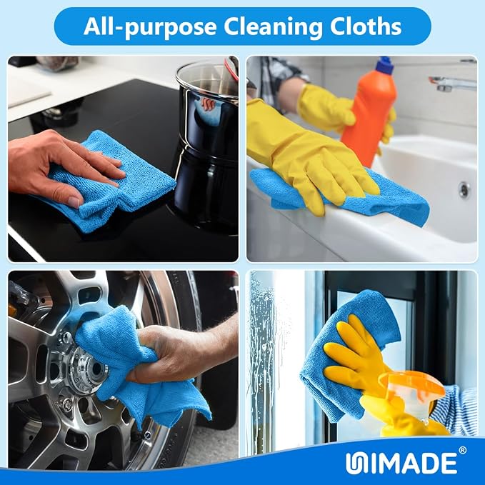 UNIMADE Microfiber Cleaning Cloth, 20 Pack Reusable Microfiber Towels for Cars Lint Free Cleaning Shop Towel Rags for Home Kitchen Automotive Bar Mechanic Restaurant Garage, 11.5"x 11.5", Blue