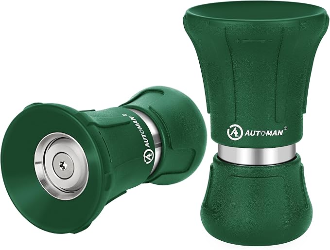 AUTOMAN Garden Hose Nozzle Heavy Duty, 2 Pack Fireman Hose Nozzle, High Pressure Water Hose Sprayer Nozzle, Adjustable Spray Nozzles for Washing Car, Cleaning Ground, Watering Plants, Dark Green