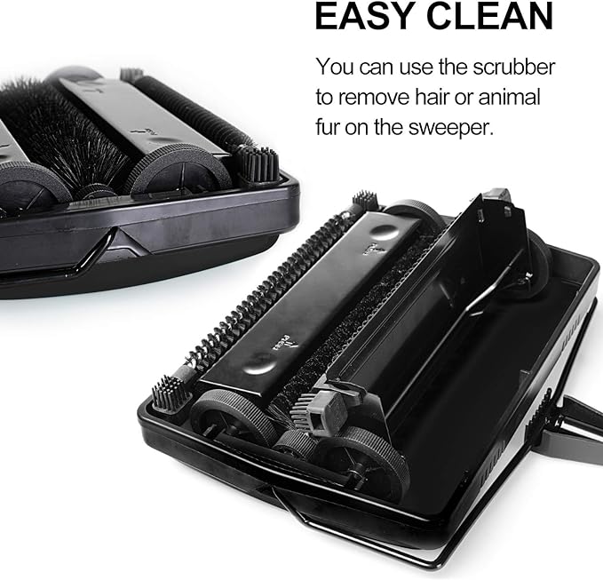 Yocada Carpet Sweeper Cleaner Manual Hand Push Non-Electric Black | for Home Office Low Carpets Rugs Undercoat Carpets Pet Hair Dust Scraps Paper Small Rubbish Cleaning with a Brush