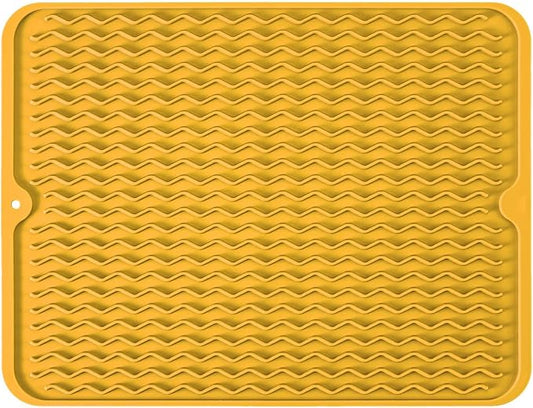 Silicone Dish Drying Mat for Multiple Usage, Easy clean, Eco-friendly, Heat-resistant Dish Drainer Mat for Kitchen Counter,Sink,Refrigerator or Drawer liner (16" x 12", Yellow)
