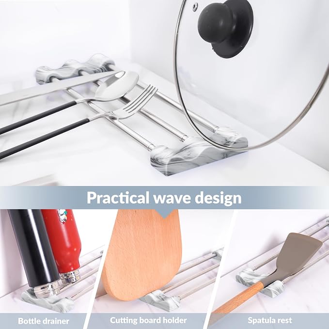 Tomorotec Adjustable Over-The-Sink Kitchen Rack for Dishcloths, Sponges, Bottles and Brushes - Heat-Resistant Stainless Steel with Slim, Expandable Design and Multifunctional Silicone Holder (Marble)