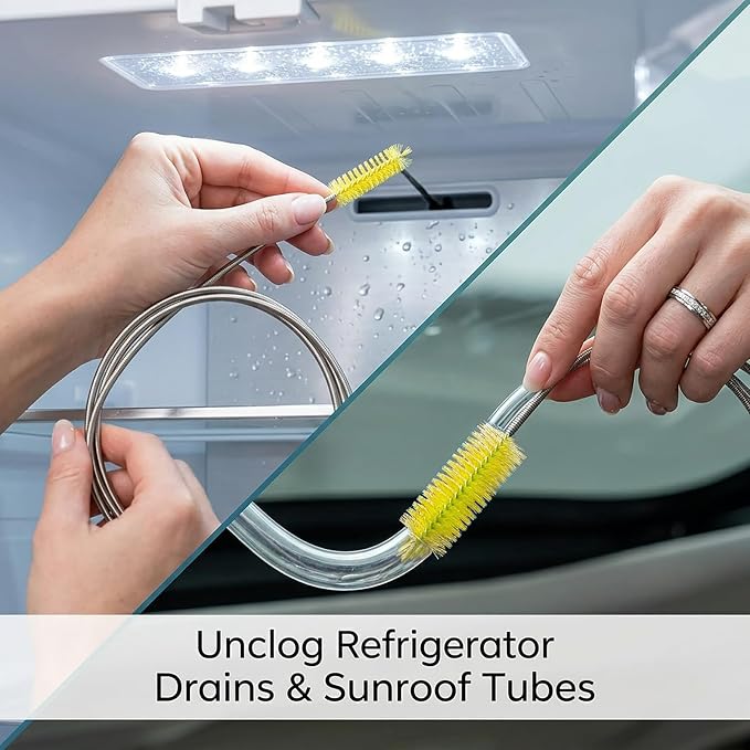 67" Flexible Drain Brush Set, Double Ended Long Hose Pipe Cleaner with 2 Pcs 8.2" Straw Cleaning Brushes, Nylon Tube Cleaner Tool for Refrigerator Defrost, Aquarium Filter, Sink Drain