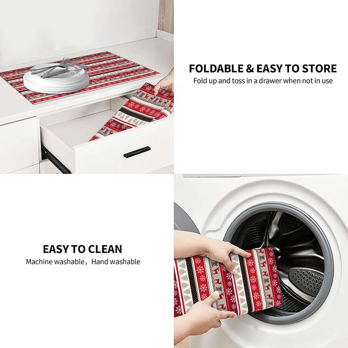 Christmas Dish Drying Mat for Kitchen Counter Cute Kitchen Christmas Dish Mat Microfiber Kitchen Countertop Absorbent Reversible Drainer Rack Pad
