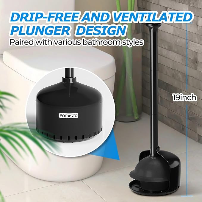 FORASTO 3Pack Toilet Plunger with Holder,Plungers for Bathroom with Holder,Heavy Duty Plunger with Cover,Bathroom Decor，Bathroom Accessories，Toilet Bowl Cleaners,Charcoal Black | Plungers for Bathroom, Toilet Bowl Cleaners, Apartment Must Haves, Bathro...