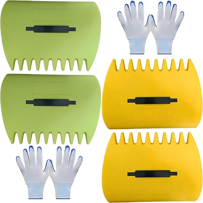 2 Sets Leaf Scoops Hand Rakes, Lightweight Plastic Leaf Grabbers | Paired with 2 pairs work gloves, ideal yard garden tool for collecting leaves, grass clippings and outdoor debris
