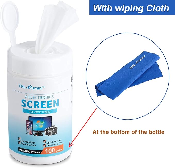 Monitor Wipes, Pre-Moistened Computer Screen Wipes for Electronics, Laptop Screen Wipes, Computer Monitor Cleaning Wipes for Glasses, Phones, Tablets, TV, LCD Screen