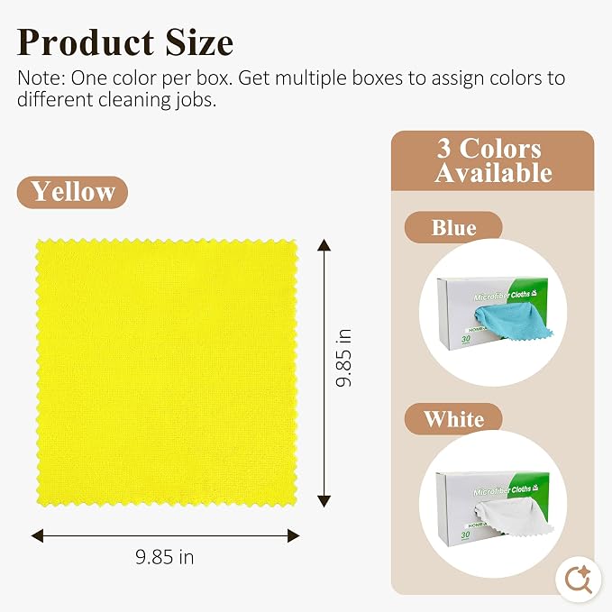 30 Pack Microfiber Cleaning Cloths, Dish Towels for Kitchen, Cleaning Rags for Car, Window, Bathroom, Household, Ultra Absorbent Cleaning Supplies Lint Free Streak Free, Reusable & Washable (Yellow)