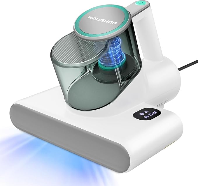 HAUSHOF Mattress Vacuum Cleaner, 16 Kpa Bed Vacuum Cleaner | 275nm UV-C Light, 140°F Heat, Ultrasonic, HEPA Filter, Dual Dust Cups, Versatile Handheld Vacuums for Bed, Sofa, Couch