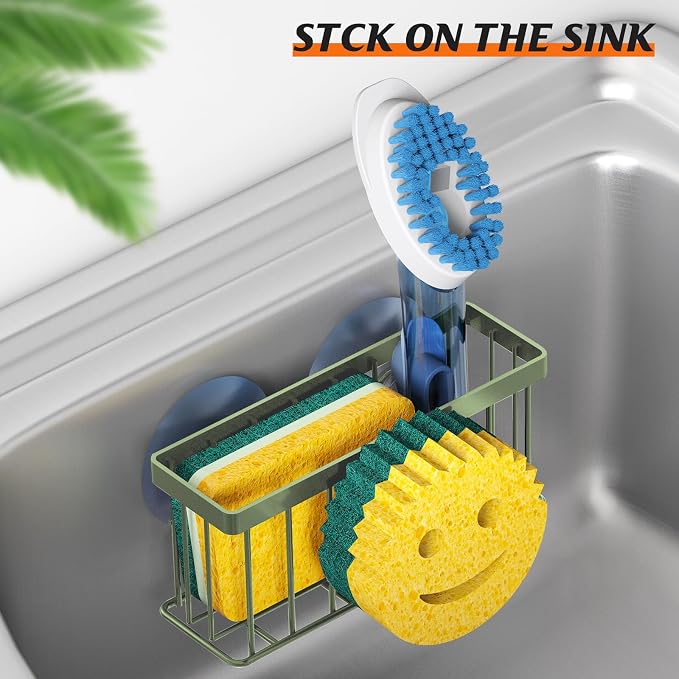 MURLONG Sponge Holder Smiley Face,Sink Caddy,Sink Organizer with 2 Suction Cups/1 Adhesive Strips,Designed for Sponge,Soap,Dish Brush,Scrubber - Green