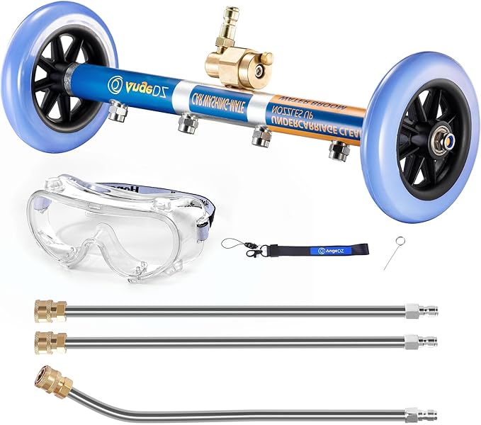 Undercarriage Pressure Washer Attachment, 16" Water Broom, Power Washer Accessories with 4 Nozzles, 3 Extension Wands, QC Anti-Fog Goggles, 4000PSI
